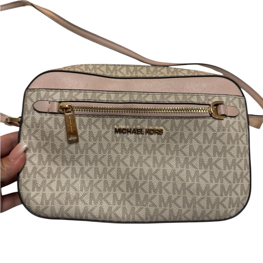 Michael Kors Cream and Pink Crossbody Bag with Signature Style